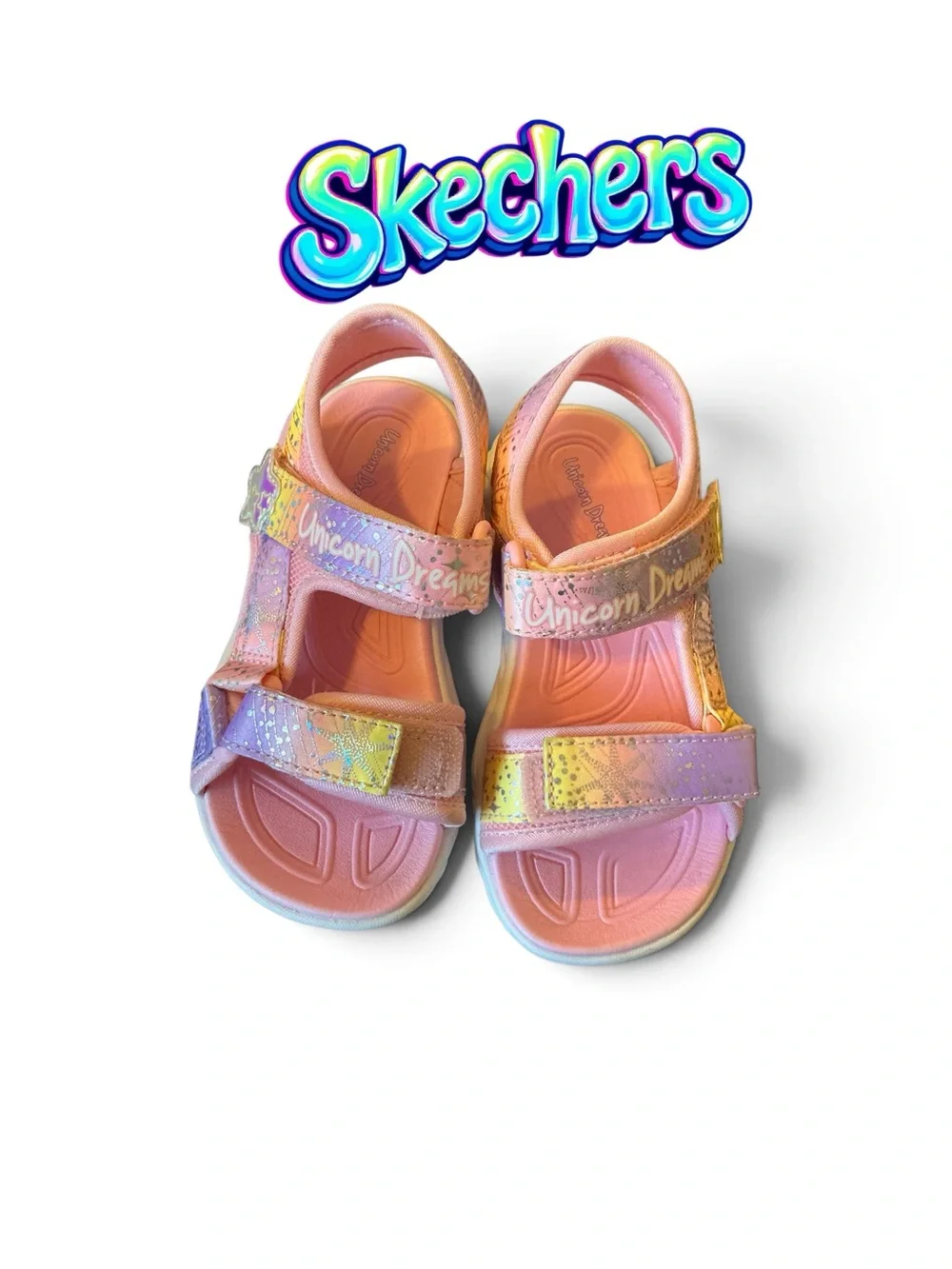 Skechers Kids Rainbow Pink Glitter Unicorn Sandals with light